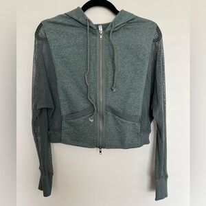 Mur Mur Women's Stylish Grayish green Mesh Sleeve Zip-Up Hoodie Size L